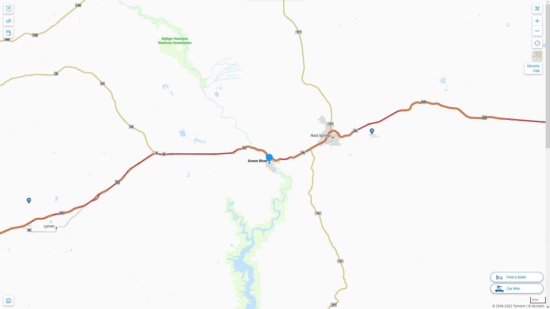 Green River Wyoming Highway and Road Map
